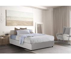 Talamo Letto Silvia Sommier Piazza e Mezza, Ecopelle con Contenitore con Apertura Laterale, con Materasso, cm 205 X 125 h32, Bianco, 205X125