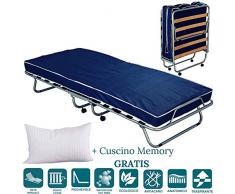 Evergreenweb - Brandina Pieghevole con Materasso in Waterfoam 80x190 Alto 10 cm + Cuscino in Memory Foam Gratis, Kit Letto Singolo Rete a Doghe in Legno e Materasso in Poliuretano Ortopedico Offerta
