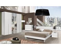 my brand Germanvox Camera da Letto Moderna Completa Bianca con Armadio 6 Ante battenti con specchi centrali, Letto Matrimoniale, comò, comodini e Specchio