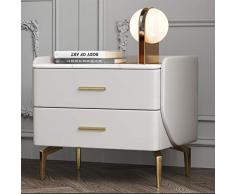 YLCJ Comodino in Pelle Outsourcing con Ripiano in Ardesia Liscia, Tavolino Laterale in Legno Massello di Moda Nordica con 2 Cassetti, Tavolino da caffè, 52 * 42 * 53cm-Colore A