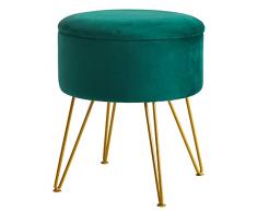 IBUYKE Sgabello Velluto, Sgabello Contenitore, Sgabello rotondo Ottoman, rivestimento rimovibile in metallo, per casa Soggiorno Camerino Camera da letto Ufficio, Verde WD-BD001