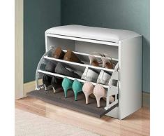 Bakaji Panca Scarpiera Portascarpe Salvaspazio in Legno Con Anta a Ribalta Tripla Profondità e Seduta in Eco Pelle, Cassapanca Dimensioni 60 x 30 x 48 cm (Grigio Rovere)
