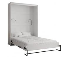 Letto nellarmadio Home 140 x 200 cm verticale, letto a scomparsa, letto per camera da letto, camera dei giovani, moden design (bianco opaco + bianco opaco)