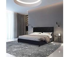 Talamo Letto Matrimoniale con Testiera, Made in Italy, Struttura in Legno ed Ecopelle, 172x203xh100 cm, Colore Nero