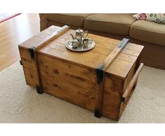 Uncle Joe - Cassapanca in Stile Vintage Shabby Chic, in Legno Massiccio Marrone, con vano portaoggetti e Coperchio, in Legno di Noce