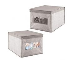 mDesign Organizzatore fasciatoio (Large) - Set da 2 - Scatola Armadio Stoffa con Finestra e Coperchio - Perfetto portabiancheria Neonato - Colore: Grigio