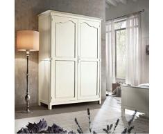 Estea Mobili - ARMADIO 2 ANTE BATTENTI LEGNO MASSELLO BIANCO ANTICATO - L. 157 - P. 60 - H. 217 - 3203A - come foto