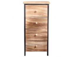 Rebecca Mobili Cassettiera Mobile Bagno 4 Cassetti Legno Paulownia Nero Marrone Urban Vintage Camera Sala - 71 x 35 x 25 cm (H x L x P) - Art. RE4547