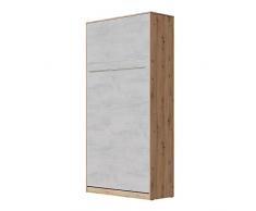 SMARTBett Standard 90x200cm Verticale Quercia Selvatica/Calcestruzzo | Letto A Scomparsa, Letto A Muro, Letto A Parete, Letto Ribaltabile, Latto Armadio