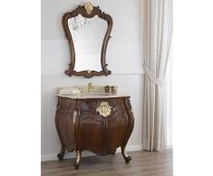 Simone Guarracino Como lavabo 2 porte e specchio stile Barocco Inglese noce particolari foglia oro marmo crema pomelli Swarovski