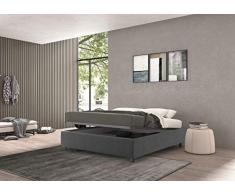 Talamo Italia Letto contenitore piazza e mezza Vivaldi, Made in Italy, Struttura in tessuto imbottito effetto velluto, Adatto a materasso 120x190 cm, Grigio