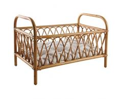 Letto per bambole in rattan.