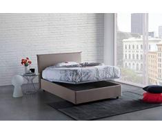 Talamo Italia Letto contenitore Una piazza e mezza Anna, Made in Italy, Letto con rivestimento in tessuto, Apertura frontale, con materasso cm 120x190 incluso, Tortora