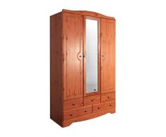 Steens Furniture Milford 3 Porte 5 cassetti, Guardaroba con Specchio, in Legno di Pino, Colore: Marrone