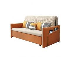 Soggiorno Divano A Due Posti,Divano Letto Futon Estraibile con Spazio Archiviazione Design Braccioli,Mobili Divano Letto Convertibile Morbida Pelle Scamosciata Europea per Appartamento,Arancia,1.22M