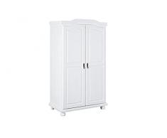 Inter Link Armadio Rustico con Ante a Battente Pino Massiccio Verniciato, Bianco
