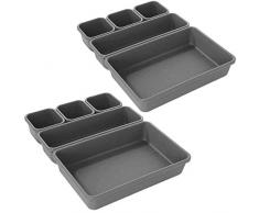 WingFly Cassettiera Organizer per Cassetti Componibile 8 Vani per Ufficio, Cucina, Bagno e Armadio-Portacancelleria (2Set) (Nero)