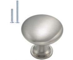 25 pomelli in nichel spazzolato – Maniglia dorata calda per mobili in metallo massiccio per cucina, cassetto, comodino, diametro 28 mm (25, nichel spazzolato)