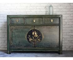 OPIUM OUTLET Credenza Cassettiera Comò Cinese Vintage Shabby-Chic Orientale coloniale in Legno di Pino
