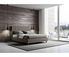 IMAGO FACTORY Evelin - Letto Contenitore Matrimoniale (160cm) Salvaspazio - Rivestimento in Ecopelle, Rete con Doghe in Legno, Materasso non Compreso, Cappuccino