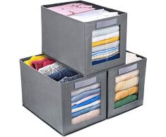 DIMJ Scatole Portaoggetti Tessuto, 3 Pezzi Contenitori per Armadio, Scatole per Armadio Rigide Contenitori Vestiti Pieghevole, 34x23x23 cm, Grigio Scuro