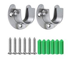 Pveath - Set di 2 staffe per aste da armadi, in acciaio inox, con viti, a forma di U, facile installazione o rimozione rapida, con flangia 25.5mm