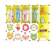 ARMOI Armadio Portatile Guardaroba Set di Armadi Componibili per Cameretta Ragazzi Verde 16-Cubo con Scaffali