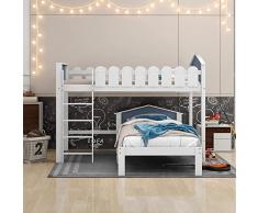 Letto a castello per bambini, in pino massiccio, con rete a doghe, 120 x 200/90 x 200 cm