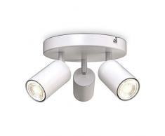 B.K.Licht faretti da soffitto orientabili, attacco per 3 lampadine GU10 non incluse, plafoniera moderna in metallo bianco, diametro 19cm, lampada da soffitto rotonda per camera da letto o salotto