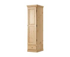 Armadio a 1 Anta cornice Dritta con Cassetto in Legno Pino Massello colore Verniciato NATURALE