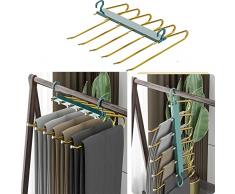 6 in 1 Acciaio Inossidabile Grucce per Pantaloni, Risparmio di spazio Appendini Armadio,Antiscivolo Attaccapanni Armadio Magici Adatto per sciarpe, jeans, pantaloni, asciugamani (1PC, verde oro)