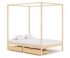 Tidyard Struttura Telaio Letto Giroletto Singolo Matrimoniale in Legno Massello di Pino con Baldacchino e Cassetti,Letto con Cassetti,Letto con Tetto,Letto con Baldacchino,Letto Una Piazza e Mezza