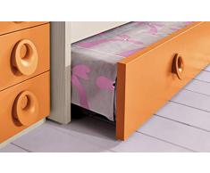 Dafne Italian Design Cameretta Completa a Ponte - Effetto Betulla, Bianco, Mandarino (Triplo Letto Singolo e Armadio) (cm. 350 x 96 x 259h)