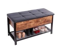 BAKAJI Cassapanca Pouf Contenitore con Seduta Imbottita in Ecopelle Ripiano Scarpiera Portascarpe Poggiapiedi Panca Design Moderno Industriale Struttura in Legno e Metallo 100 x 40 x 47 cm