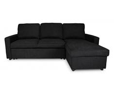 SAMIRA Divano letto angolare con contenitore, divano con chaise longue nero mod. Kennedy
