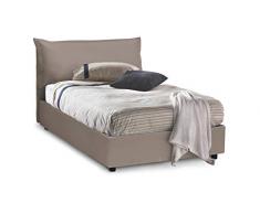 Talamo Italia Letto contenitore Una piazza e mezza Veronica, Made in Italy, Letto con rivestimento in ecopelle, Apertura frontale, adatto per materasso cm 120x190, Tortora