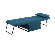 homcom Brandina Pieghevole 2 in 1 con Cuscino, Trasformabile in Pouf o Letto Singolo con Schienale Regolabile, Blu