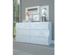 Dmora Comò Ondulato Moderno, Made in Italy, Mobiletto per Soggiorno e Camera, Credenza 6 cassetti, cm 155x40h82, Colore Bianco Lucido, Big