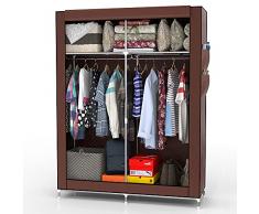 INTIRILIFE Armadio Guardaroba Pieghevole 108x170x45 cm in Marrone Cocco – Cabina Tessuto con Anta Richiudibile, Cerniera Zip e Appendiabiti – Camera da Letto Custodia de Campeggio