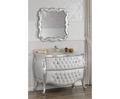 SIMONE GUARRACINO LUXURY DESIGN Como e Specchio Ramirez Stile Barocco Moderno arredo Bagno bombato Foglia Argento Marmo Crema Ecopelle Bianca Bottoni e pomelli Crystal SW