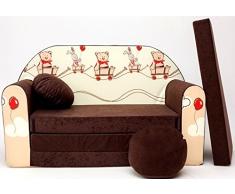 PRO COSMO K27 Bambini Divano Letto futon con Pouf/poggiapiedi/Cuscino, Tessuto, Marrone, 168 x 98 x 60 cm