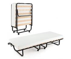 COSTWAY Brandina Pieghevole con Materasso in Schiuma, Lettino Pieghevole con 4 Ruote Girevoli, Struttura Resistente in Metallo, per Casa Ufficio, Carico Massimo 220kg