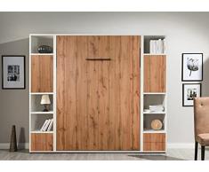 Letto a Scomparsa alla Francese con 2 Librerie EASY BED, 245x40xH212 cm (Bianco/ Quercia)