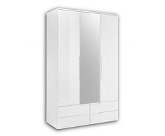Stella Trading Spice, Elegante Molto Spazio e Anta a Specchio, Versatile Armadio con Ante girevoli, Bianco Lucido, Legno ingegnerizzato, 3-türig mit Spiegel