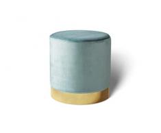 LIFA LIVING Pouf poggiapiedi in Velluto | Sgabello ottomana | Puff cilindrico con Base Oro in Metallo | per Salotto e Camera da Letto (Verde Acqua, 38 x 38 cm)