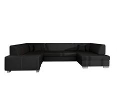 E- MEUBLES Ampio divano angolare XXL a U panoramico letto Convertibile con Baule 6/7 Posti - in Tessuto e similpelle - Soggiorno & Soggiorno - HANA (Nero +Nero (Sawana 14+Soft 11), Destra)