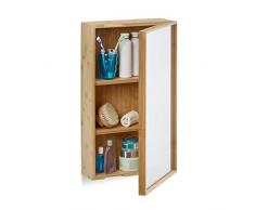 Relaxdays Armadietto a Specchio da Bagno in bambù, Mobiletto a Un'Anta Specchiato, Pensile a Parete Montato, Beige
