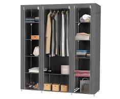 THINFAR Armadio pieghevole, in tessuto, Armadio Portatile, Armadio in Tessuto Non Tessuto, per divano per camera da letto, spogliatoio (172 * 134 * 43cm Grigio)