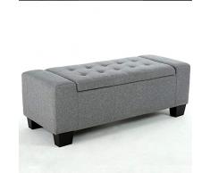 BAKAJI Cassapanca Pouf Contenitore Poggiapiedi per Camera da Letto Panca Sgabello con Struttura in Legno Rivestimento in Tessuto Seduta Apribile Imbottita Colore Grigio Dimensioni: 130 x 50 x 43 cm