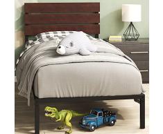 Zinus ri 31 cm Telaio letto in bambù e metallo con testiera | doghe in acciaio | 90 x 190 cm